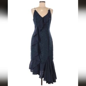 C/MEO collective blue ruffled accent v neck cocktail dress M